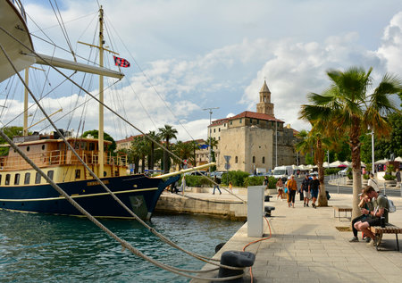 Split, Croatia - May 12th 2012. The waterfront of the historic coastal city of Split in Dalmatia, Croatia. The Cathedral of Saint Domnius bell tower is centreのeditorial素材