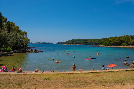 Cuvi Beach just south of Rovinj old town in Istria, Croatiaの写真素材