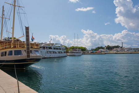 Split, Croatia - May 12th 2023. Boats for day trips and cruising in the harbour of the historic coastal town of Split in Dalmatia, Croatiaのeditorial素材