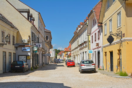 Karlovac, Croatia - September 1st 2023. Major renovation and road works underway in the historic centre of Karlovacのeditorial素材