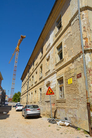 Karlovac, Croatia - September 1st 2023. Major renovation and road works underway in the historic centre of Karlovacのeditorial素材