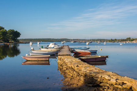 A pier on the coast of Vizula Peninsula in Medulin, Istria, Croatia. Decemberの写真素材