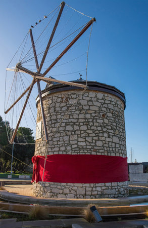 One of two 19th century windmills located in Medulin in Istria, Croatia. Is is decorated for Christmasの写真素材