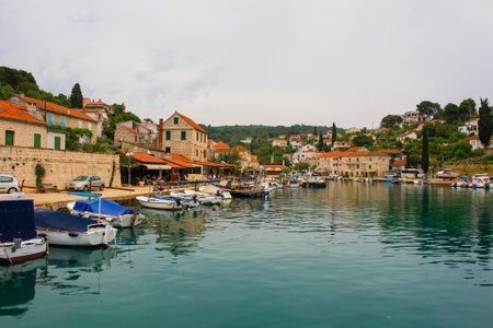 Maslinica, Croatia - May 20th 2023. The historic port village of Maslinica on Solta Island in Split-Dalmatia County, Croatiaのeditorial素材