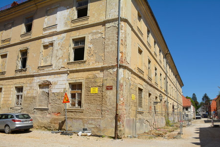 Karlovac, Croatia - September 1st 2023. Major renovation and road works underway in the historic centre of Karlovacのeditorial素材