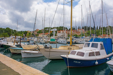 Milna, Croatia - May 16th 2023. The harbour of Milna Village on the west coast of Brac Island in Croatiaのeditorial素材