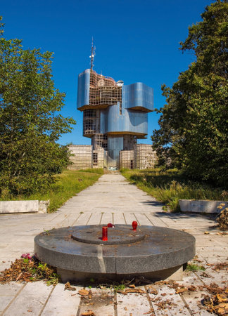 Petrova Gora, Croatia â September 2nd 2023. The now derelict Yugoslav-era WW2 partisan Monument to the Uprising of the People of Kordun and Banija on Veliki Petrovac in Petrova Gora National Park, north west Croatia. Constructed from poured concrete, reのeditorial素材