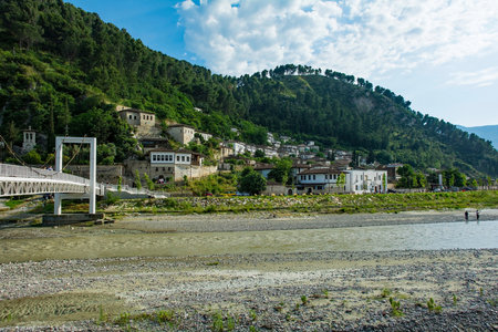 The historic Gorica quarter of Berat in Albania. Berat is UNESCO listed and is known as City of a...