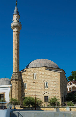 The Lead Mosque in Berat, central Albania. A 16th century Ottoman mosque located within the historic UNESCO World Heritage Site area. Also called Xhamia e Plumbit or Kursun Camii aka Izgurliの写真素材