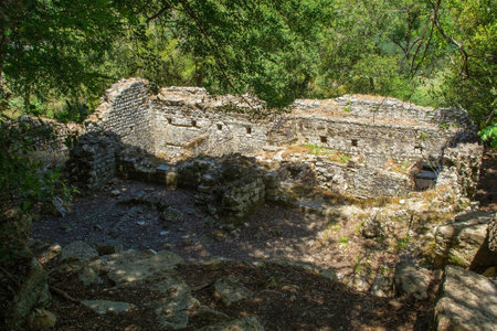 The Columbarium in Butrint Archaeological Park, within Butrint National Park, southern Albania. A UNESCO World Heritage Site. This 5th century necropolis is a Roman funerary monument or cinerarium characterized by niches housing urns containing cremated remainsの写真素材