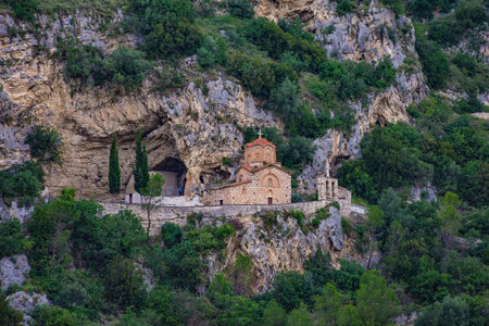 St Michael's Orthodox Church on Kalaja Hill in Berat, southern Albania. A Byzantine, 13th century church. Kisha e Shen Mehillit in Albanian. Viewed from the Gorica quarterの写真素材