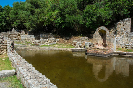 The Hellenistic 3rd century BC Sanctuary of Asclepius Complex in Butrint Archaeological Park, within Butrint National Park, southern Albania. A UNESCO World Heritage Site. Dedicated to the Greek god of healing, the Sanctuary was a spiritual and therapeutic centreの写真素材