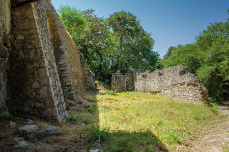 Ruins in Butrint Archaeological Park, within Butrint National Park, southern Albania. Located near to the castle. A UNESCO World Heritage Site.の写真素材