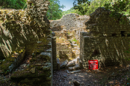 The Columbarium in Butrint Archaeological Park, within Butrint National Park, southern Albania. A UNESCO World Heritage Site. This 5th century necropolis is a Roman funerary monument or cinerarium characterized by niches housing urns containing cremated remainsの写真素材