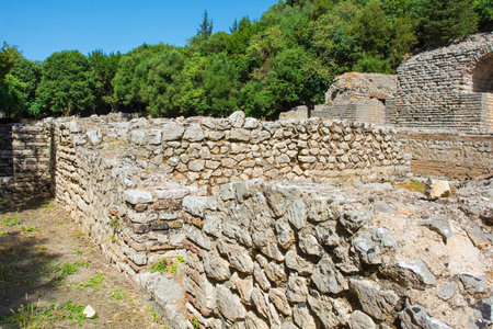 Ruins in the Roman Forum in Butrint Archaeological Park, within Butrint National Park, southern...