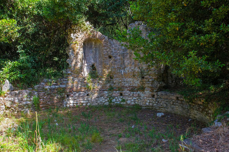 Ruins in Butrint Archaeological Park, within Butrint National Park, southern Albania. Located near to the Baptistry. A UNESCO World Heritage Site.の写真素材