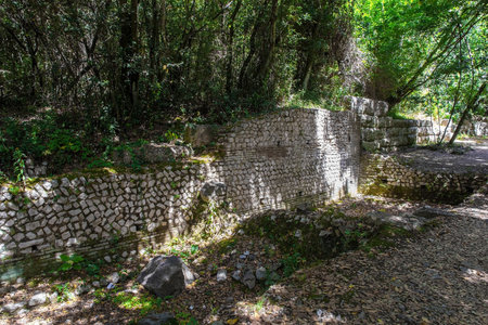 Ruins in Butrint Archaeological Park, within Butrint National Park, southern Albania. Located near to the Great Basilica. A UNESCO World Heritage Site.の写真素材