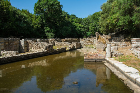 The Hellenistic 3rd century BC Sanctuary of Asclepius Complex in Butrint Archaeological Park, within Butrint National Park, southern Albania. A UNESCO World Heritage Site. Dedicated to the Greek god of healing, the Sanctuary was a spiritual and therapeutic centreの写真素材
