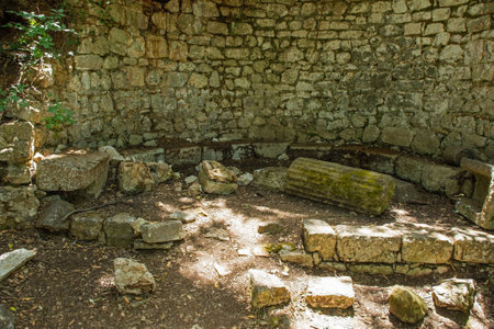 Ruins in Butrint Archaeological Park, within Butrint National Park, southern Albania. Located near to the castle. A UNESCO World Heritage Site.の写真素材