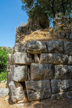 An historic stone wall in Butrint Archaeological Park, within Butrint National Park, southern Albania. A UNESCO World Heritage Siteの写真素材