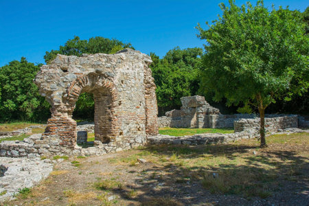 The remains of the 5th century Triconch Palace in Butrint Archaeological Park, within Butrint...