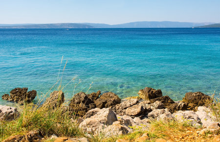 The late summer coastline near to Punat on Krk Island in Primorje-Gorski Kotar County in western...