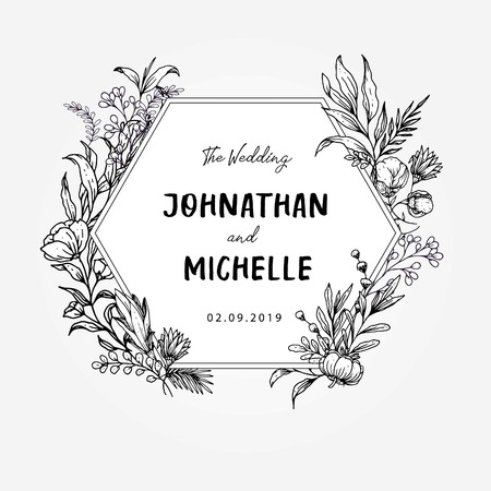 Wedding Template Title floral outlined themeのイラスト素材