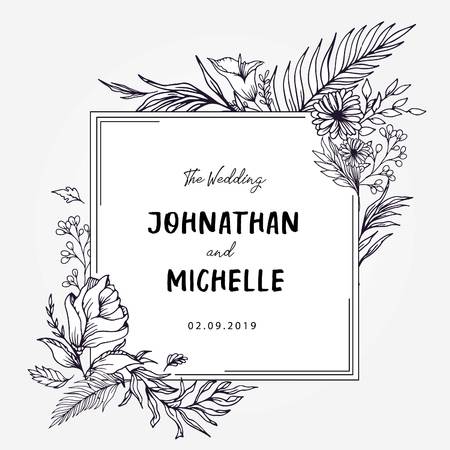 Wedding Template Title floral outlined themeのイラスト素材