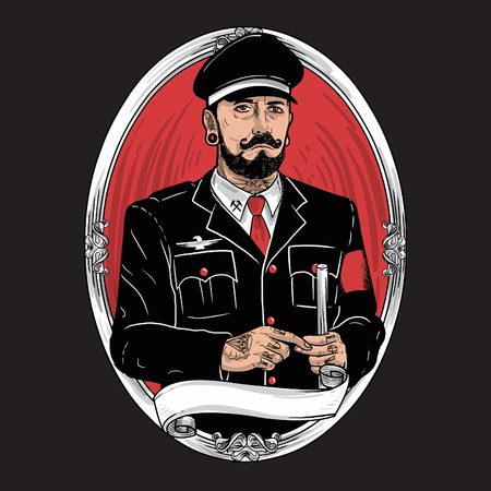 Illustration of a commando of military with gentleman look, you can put text on the ribbon. this illustration recommended for t-shirtのイラスト素材