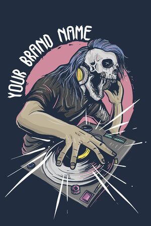Skull character as disc jockey at night clubのイラスト素材