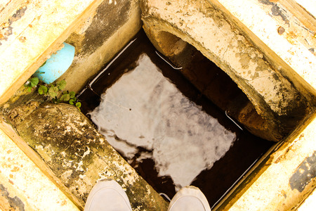 Foot on water drainage construction for factory.の写真素材