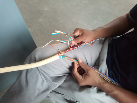 People are working on a phone cable.の写真素材