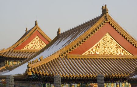 Chinese roof architecture in the Forbidden City (Gu Gong) of Beijingの写真素材