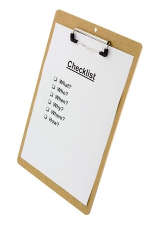 Checklist on a clipboard isolated on white backgroundの写真素材