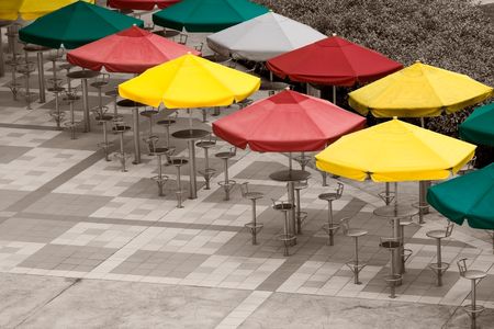 Outdoor cafe with large parasolsの写真素材