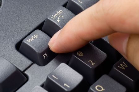 Closeup of a finger pressing HELP button on a keyboard