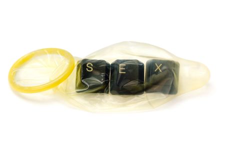 Sex with a condom depicting safe sexの写真素材