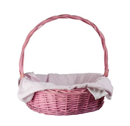 Empty pink basket isolated on white backgroundの写真素材