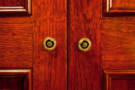 Closeup of the wooden door of an oriental styled closetの写真素材