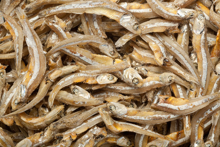 Closeup of lots of dried anchoviesの写真素材