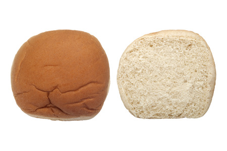 Top and cross section view of hamburger bun isolated on white background