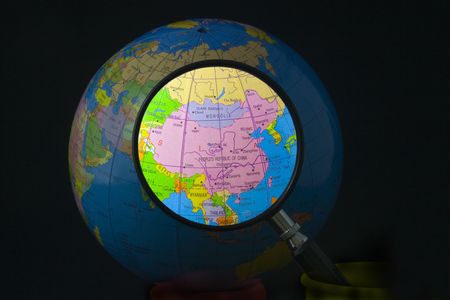 Magnifying glass focusing on Chinaのeditorial素材