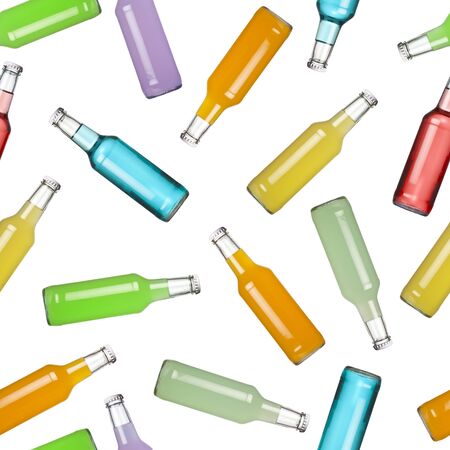 Seamless pattern of colorful bottled drinks isolated on white background