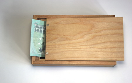   Wooden box with european bank note 