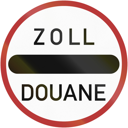 Old design (1956) of a German sign at a toll station. Zoll and Douane both mean toll in english.の写真素材