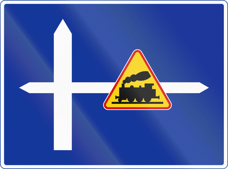 Polish traffic sign: Level crossing without borders on the right.の写真素材