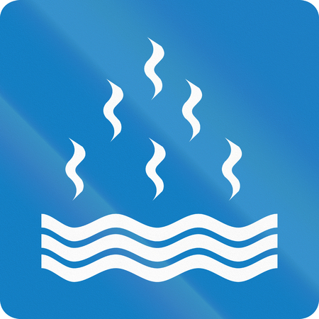 Informative road sign in Colombia: Geothermal poolsの写真素材