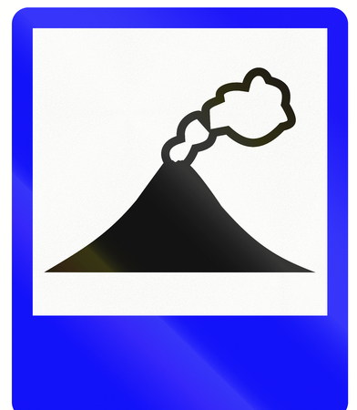 Indonesian road sign - Volcano evacuation routeの写真素材