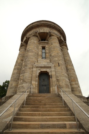 Wide angle shot of the Burschenschaftsdenkmal (lit. fraternity monument) in Eisenach, Thuringia, Germany. The monument was completed in 1902 and is a symbol for the unification of Germany.の写真素材