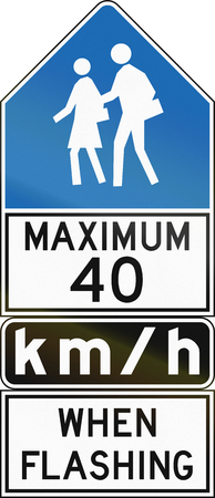 Canadian regulatory road sign - Maximum 40 kmh when flashing, old version. This sign is used in Ontario.の写真素材